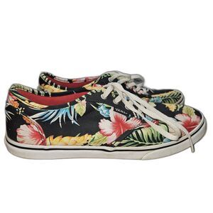 Vans Womens Black Hawaiian Print Shoes Size 8 Floral Colorful Tropical